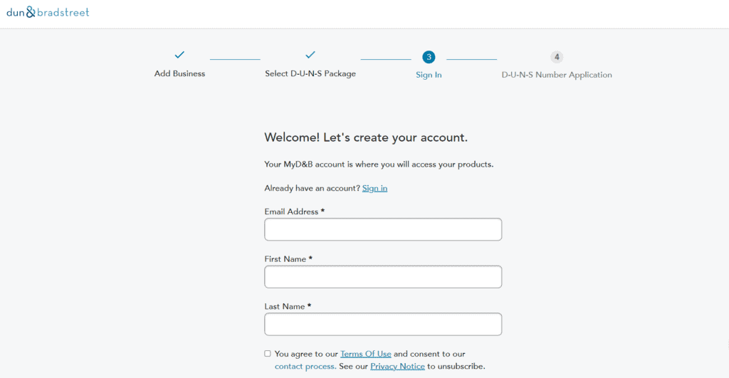 Create a DnB account for your small business